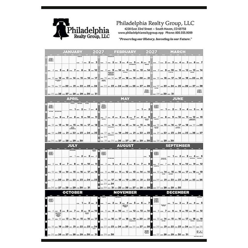 Black & White Time Management Span-A-Year Non-Laminated Calendar