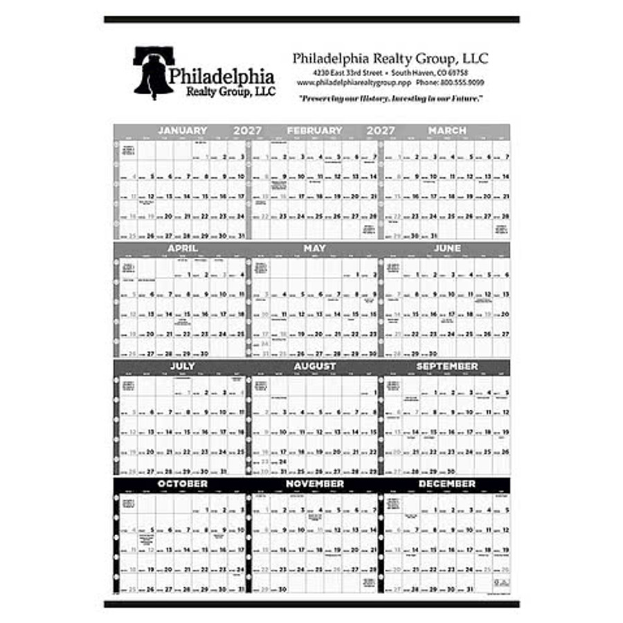 Black & White Time Management Span-A-Year Non-Laminated Calendar