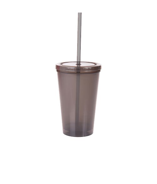 16 oz. Plastic Double-Wall Tumbler with Straw in TRANSLUCENT SMOKE