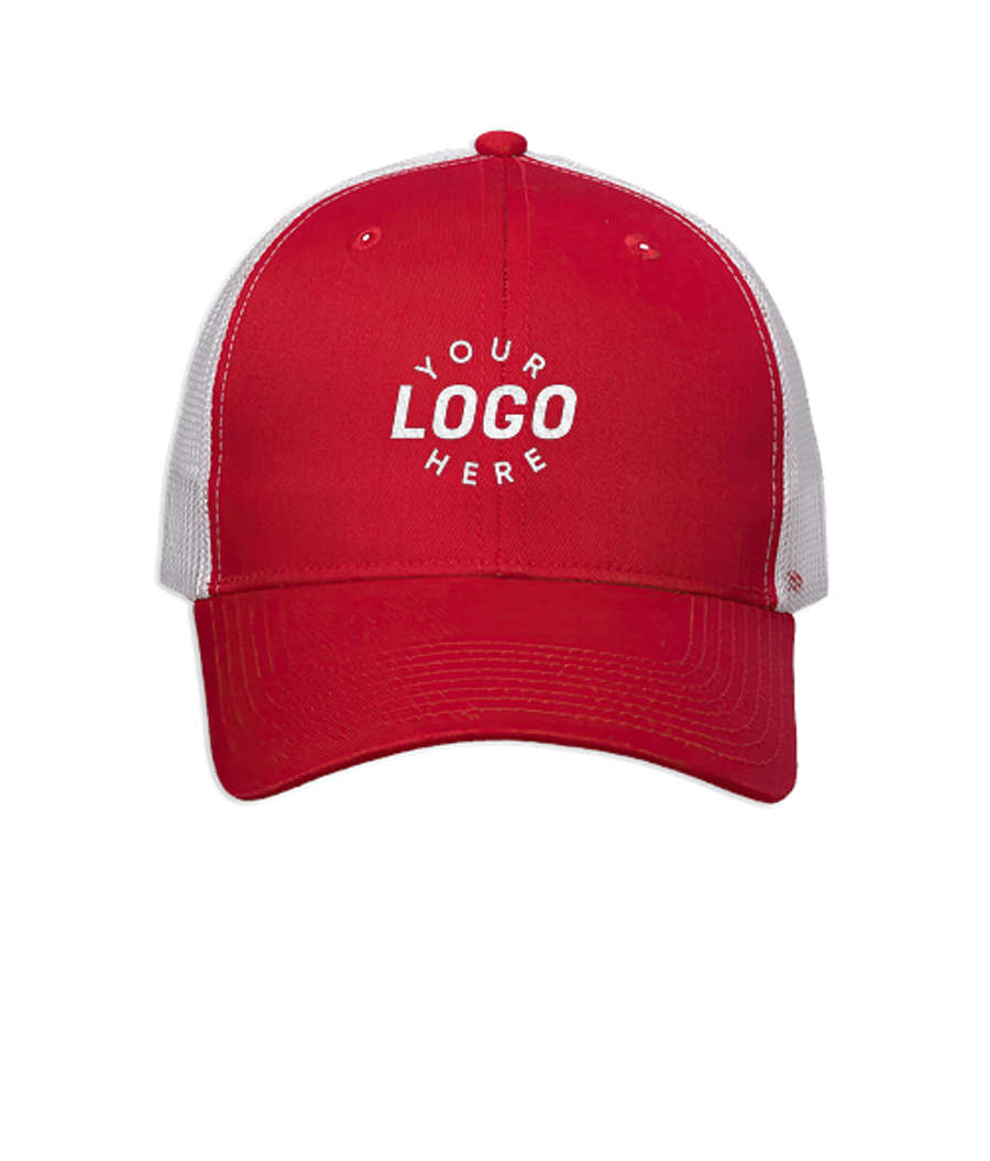 Valucap Mesh-Back Twill Trucker Hat in Red / White