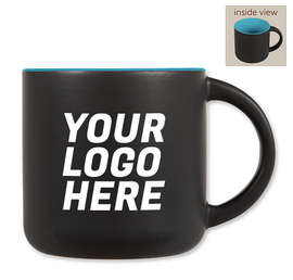 14 oz. Ceramic Two-Tone Black Minolo Mug - Color: Black / Sky Blue