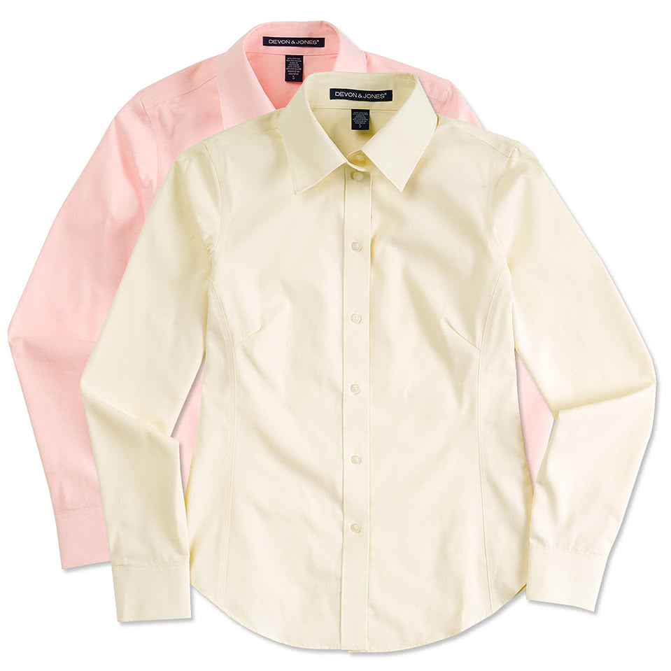 Devon & Jones Women's Solid Dress Shirt - Embroidered