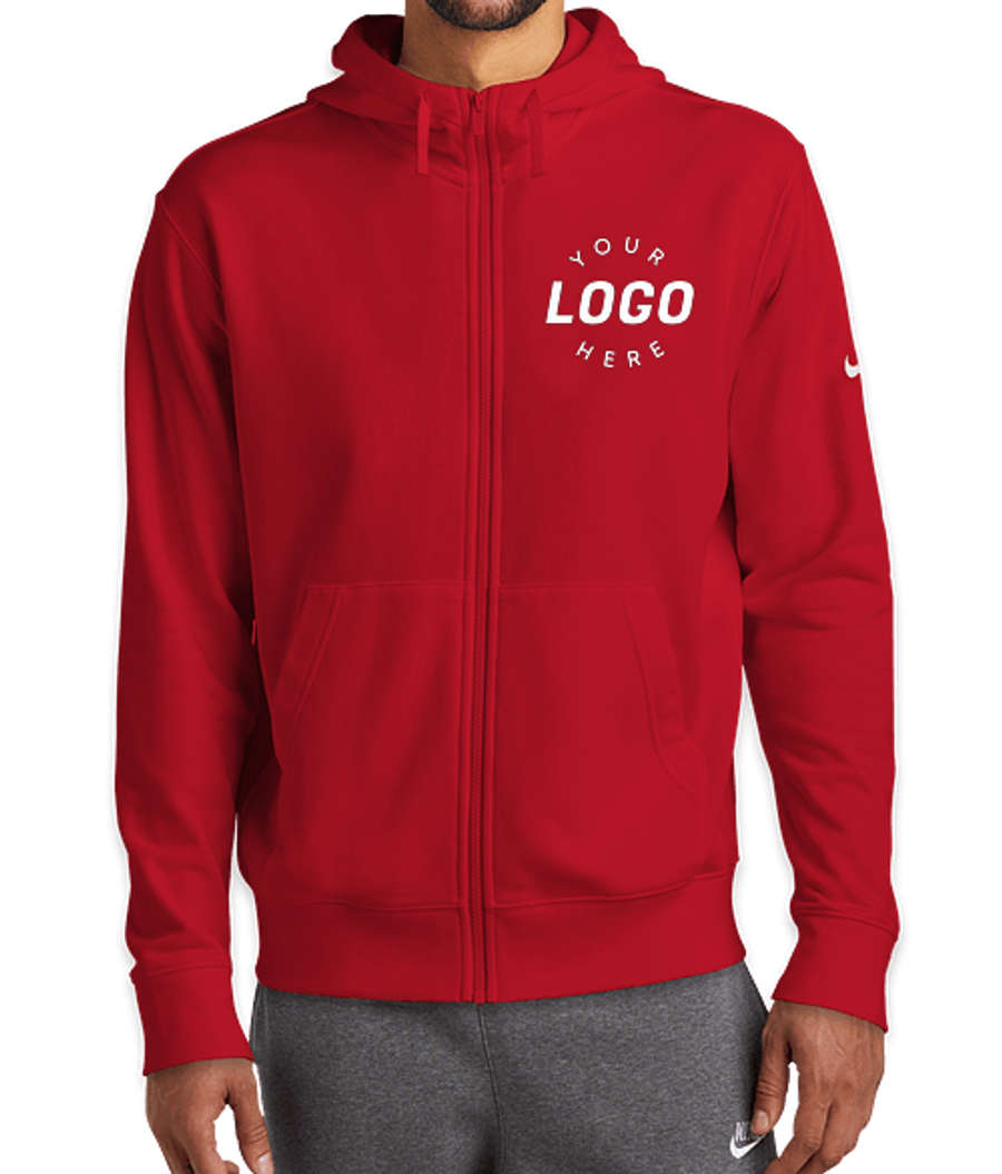 Nike Club Fleece Sleeve Swoosh Zip Hoodie in University Red