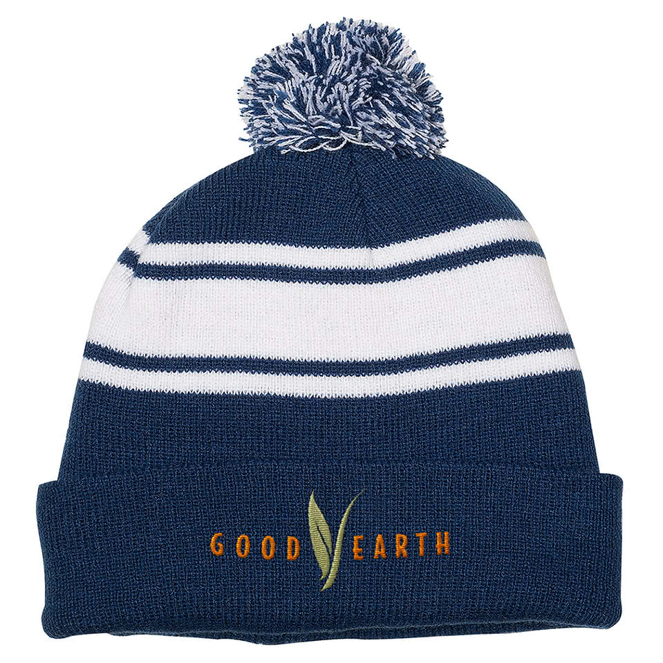 Acrylic Knit Two-Tone Pom Pom Beanie