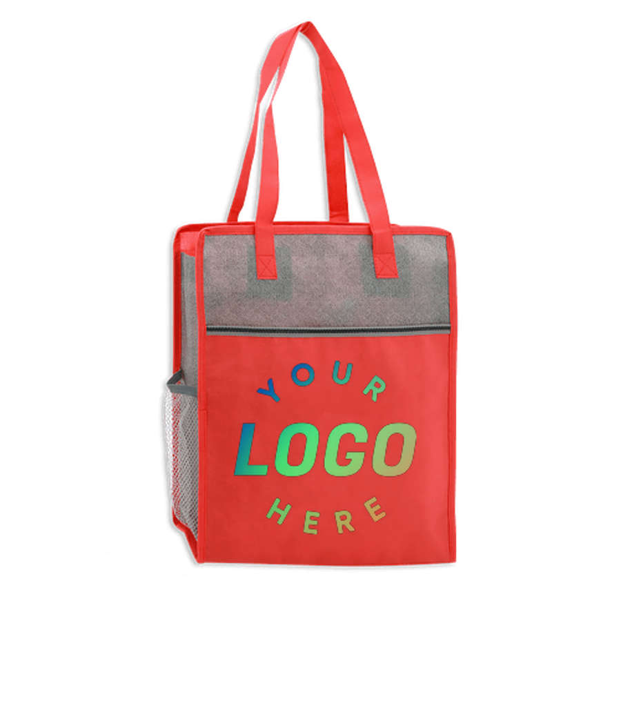 Color Basics Heathered Non-Woven Tote Bag in Red with Gray