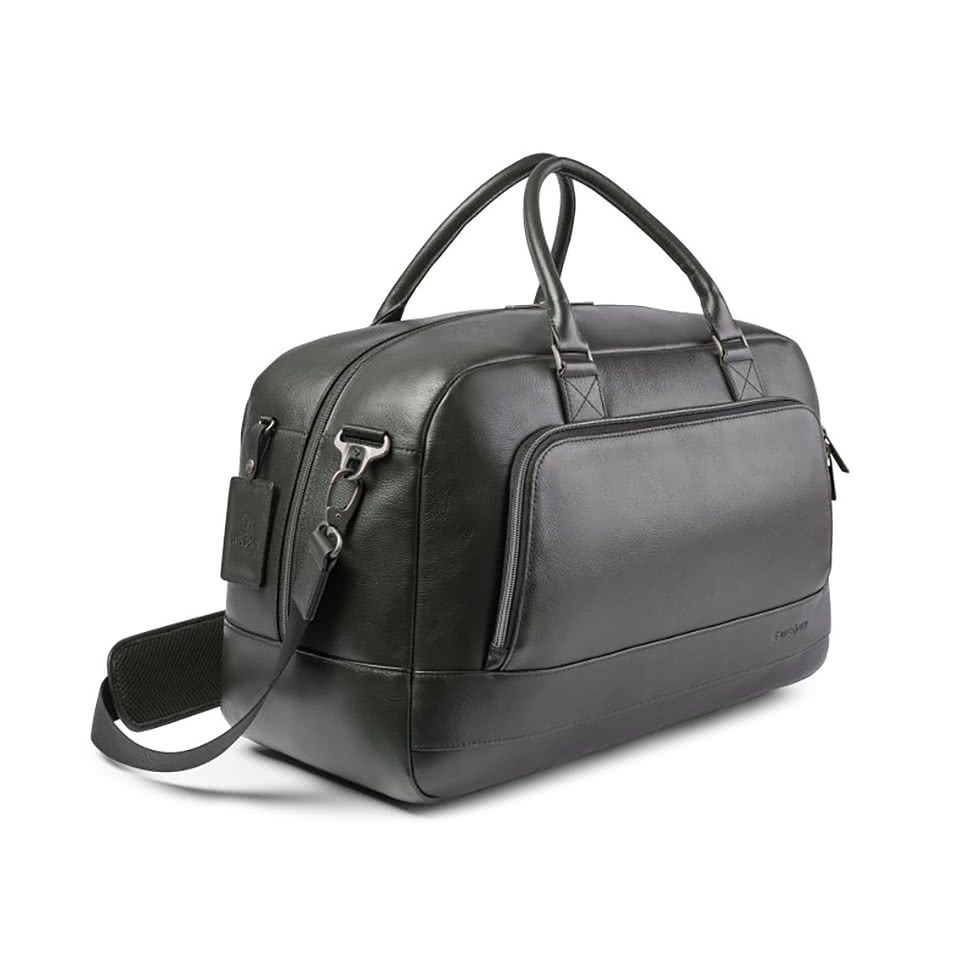 Debossed Samsonite Leather Weekender Duffel Bag
