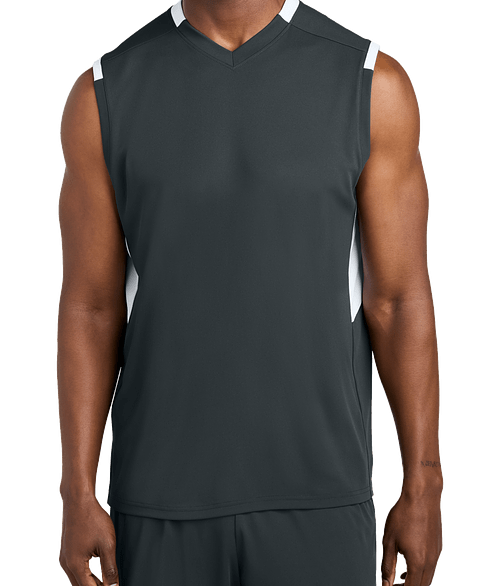 Sport-Tek Club Recycled Sleeveless Performance Jersey in Iron Grey / White