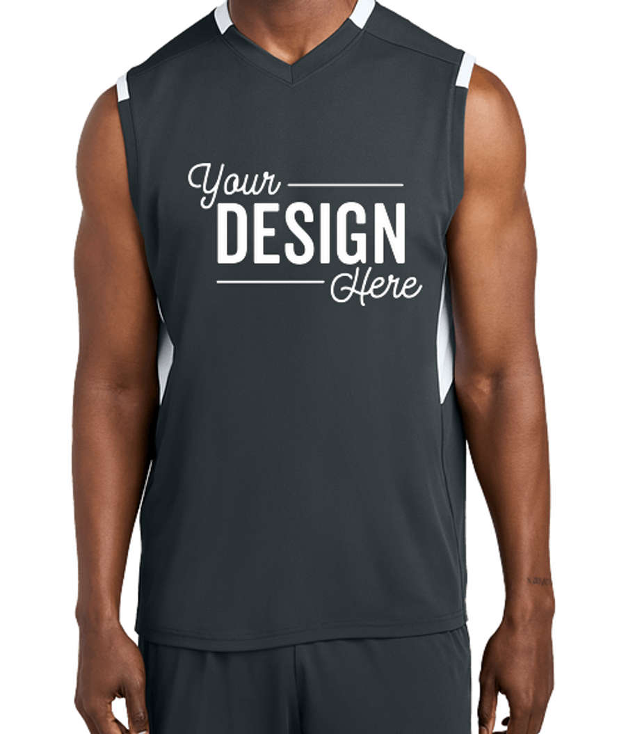 Sport-Tek Club Recycled Sleeveless Performance Jersey in Iron Grey / White