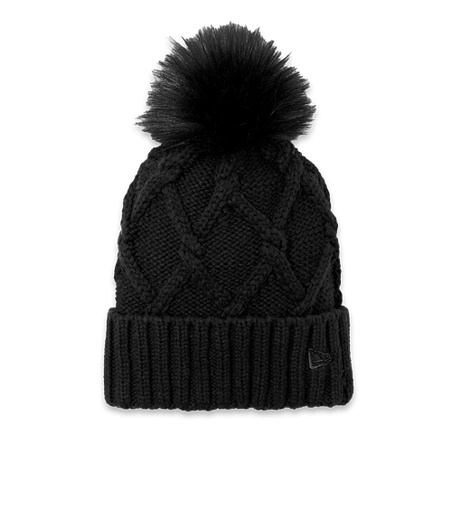 New Era Faux Fur Pom Pom Beanie in Black