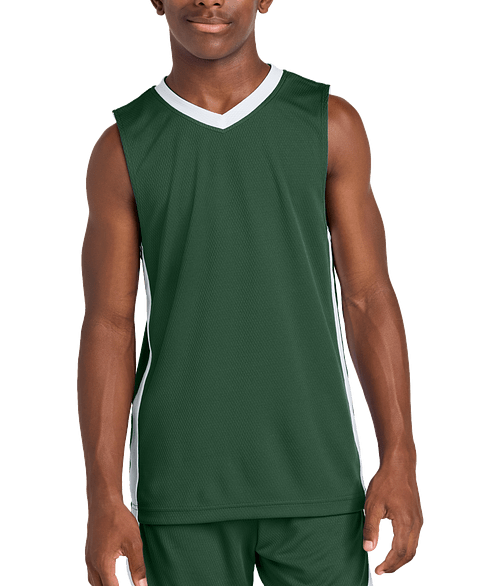 Sport-Tek Youth Rival Reversible Basketball Jersey in Forest Green / White