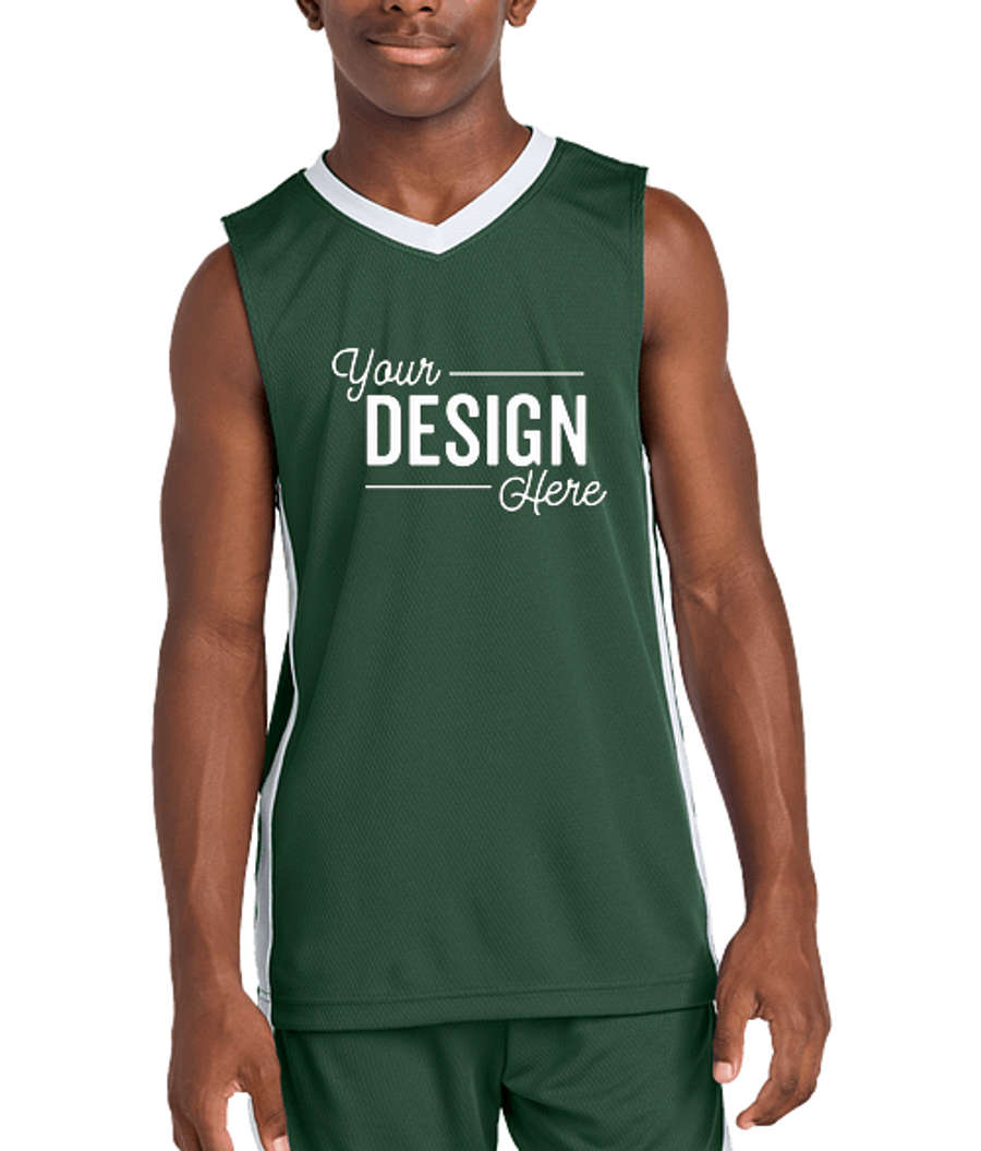 Sport-Tek Youth Rival Reversible Basketball Jersey in Forest Green / White