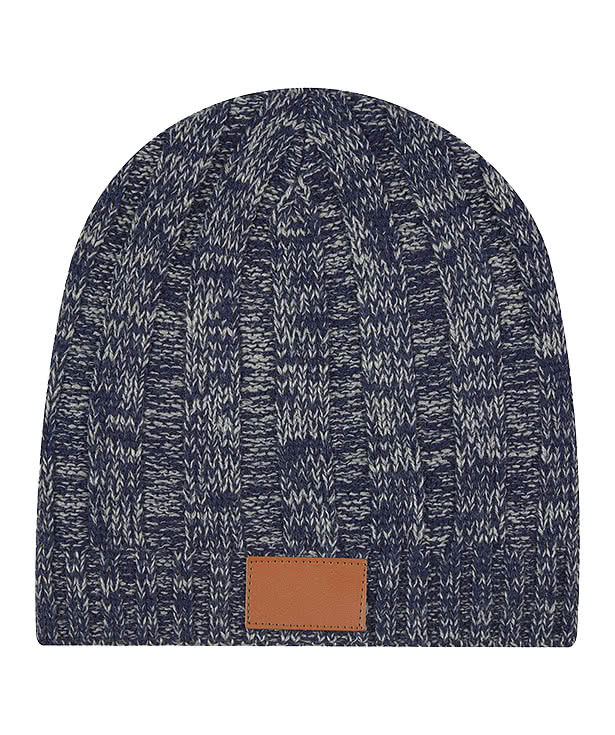 Debossed Knit Beanie with Leather Patch
