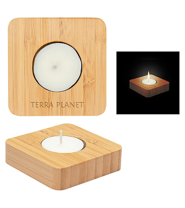 Bamboo Tea Light Candle Holder With Candle