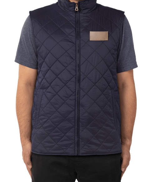 Weatherproof Vintage Diamond Quilted Vest - Faux Leather Patch in Navy