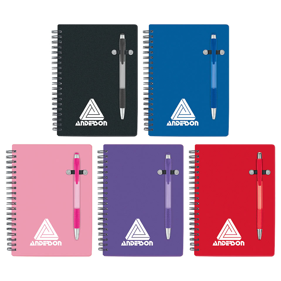 Pen-Buddy Hard Cover Spiral Notebook with Pen