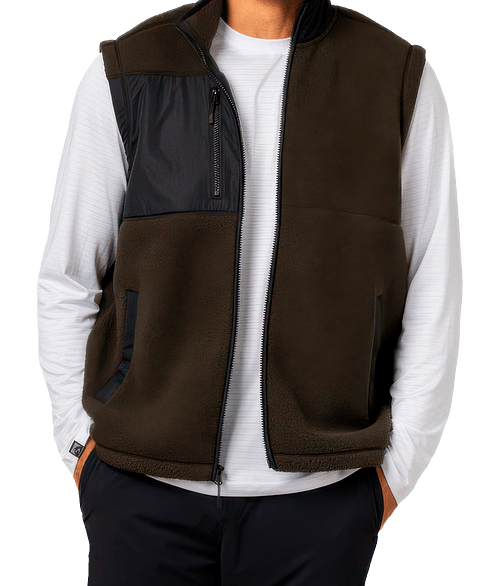 Storm Creek Warm Up Recycled Colorblock Sherpa Fleece Vest in Carbon Green / Black