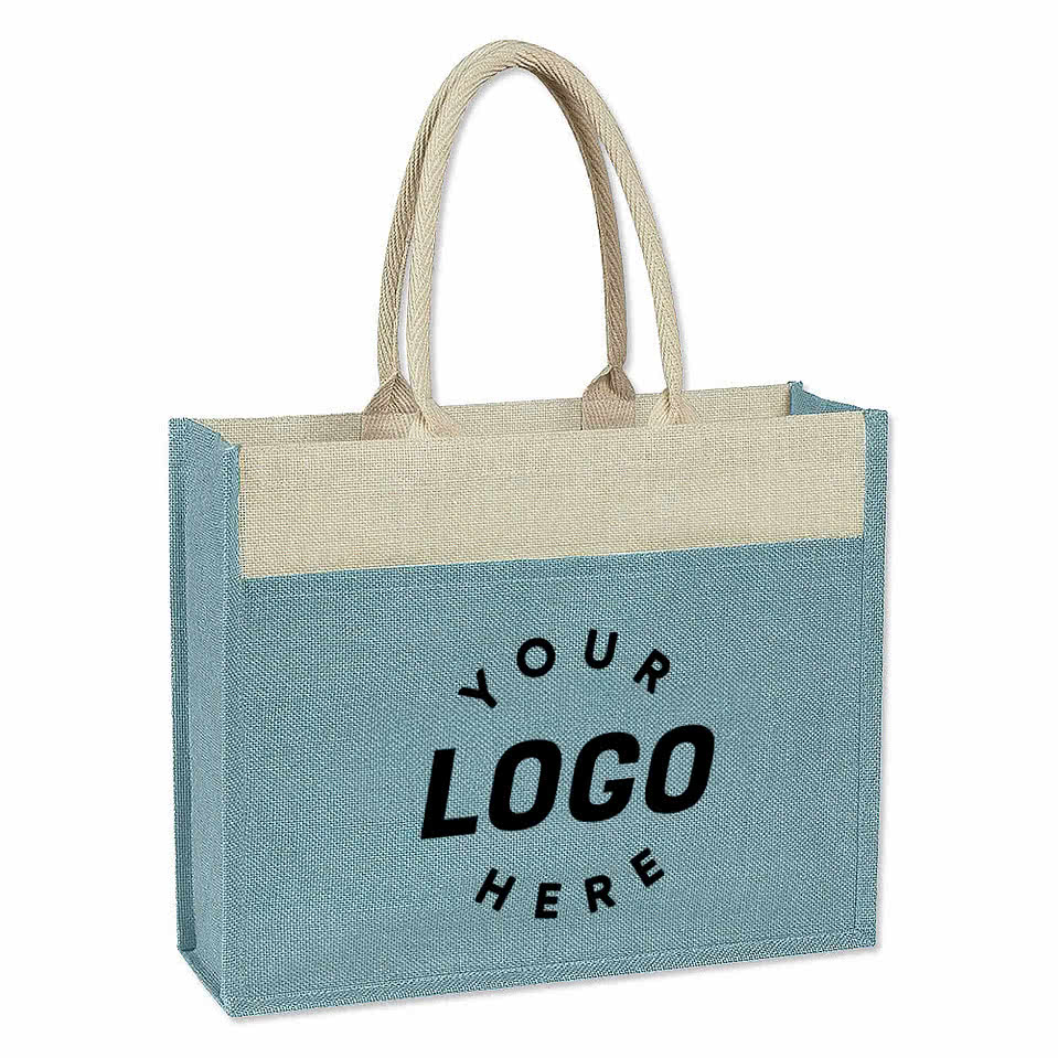 Medium Gusseted Jute Tote Bag with Front Pocket