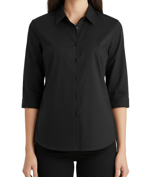 Edwards Women's Essential Wrinkle-Free Quarter Sleeve Dress Shirt in Black