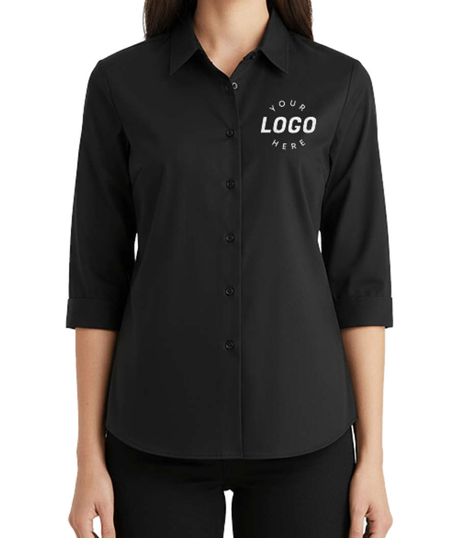Edwards Women's Essential Wrinkle-Free Quarter Sleeve Dress Shirt in Black