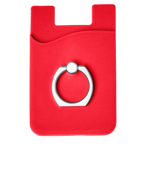 Silicone Card Holder with Metal Ring Phone Stand in RED