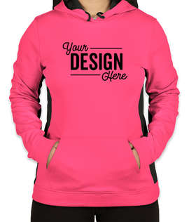 Sport-Tek Women's Colorblock Performance Pullover Hoodie - Color: Neon Pink / Black