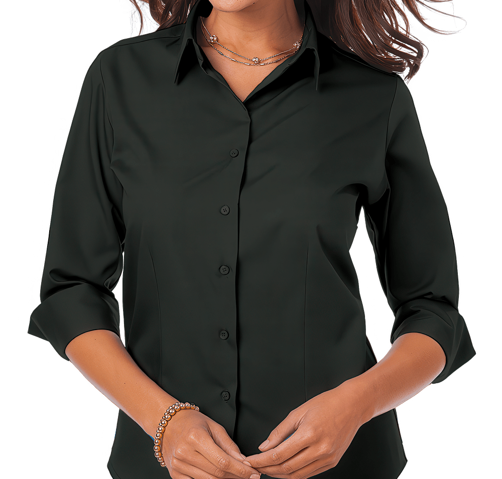 Blue Generation Women's Superblend Poplin 3/4 Sleeve Dress Shirt-default
