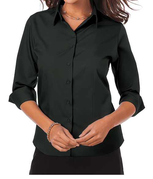 Blue Generation Women's Superblend Poplin 3/4 Sleeve Dress Shirt in Black