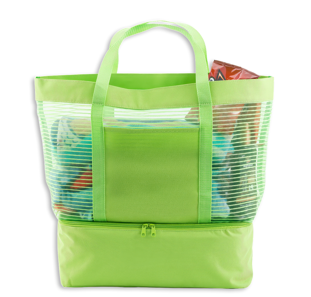2 in 1 Striped Mesh Beach Bag Cooler-default