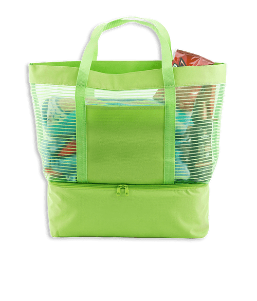 2 in 1 Striped Mesh Beach Bag Cooler in Lime Green