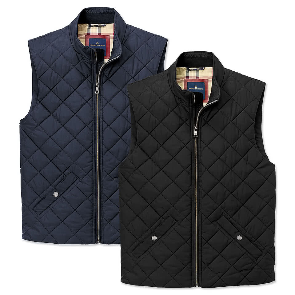 Brooks Brothers Quilted Soft Shell Vest - Faux Leather Patch