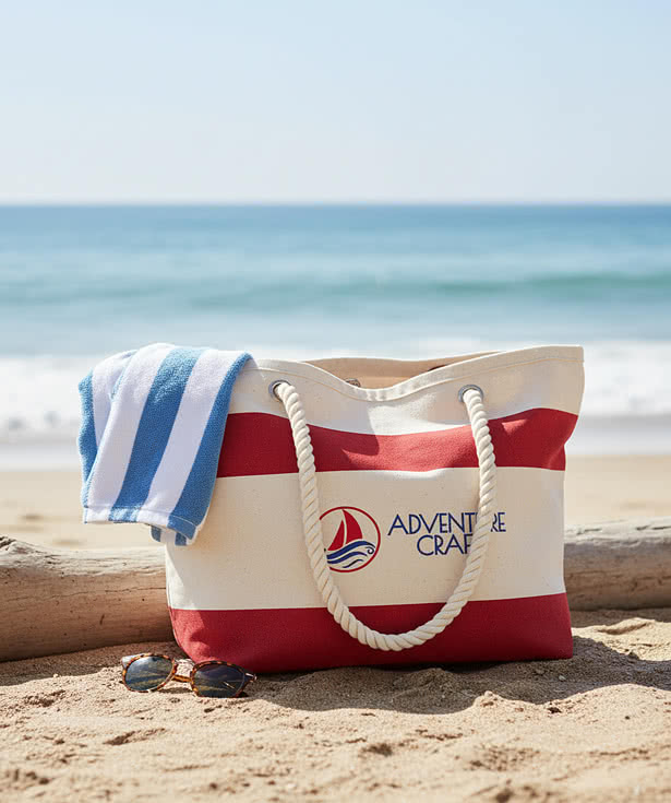 Resort Cotton Canvas Tote Bag with Rope Handles