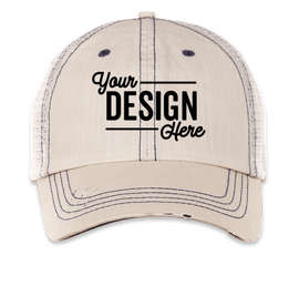 Mega Cap Herringbone Trucker Hat - Color: Putty / Navy