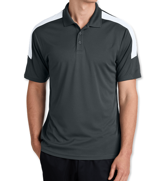 Sport-Tek Competitor United Performance Polo in Iron Grey / White