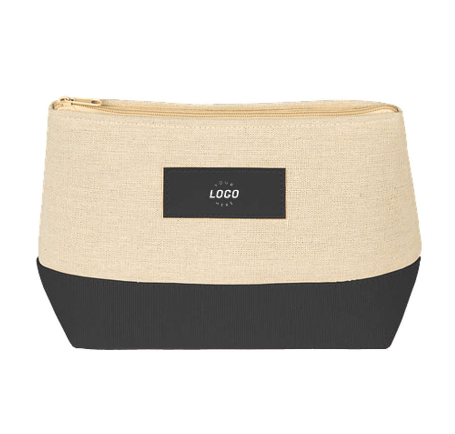 Zippered Pouch with Color Accent in Natural / Black