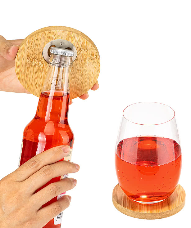 Bamboo Coaster with Bottle Opener