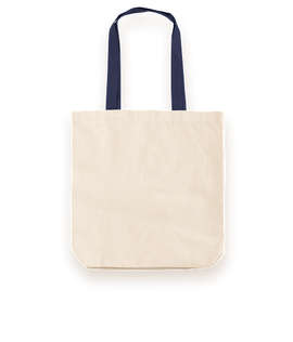 Midweight Contrast Handles Cotton Canvas Tote Bag - Color: Natural / Navy