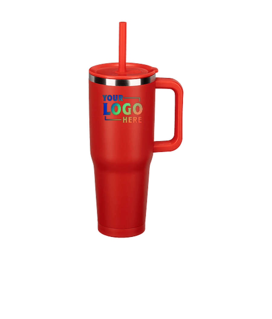 Full Color 40 oz. SENSO Summit Insulated Travel Mug with Straw in Red