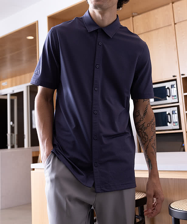 Adidas Recycled Short Sleeve Button Down Shirt - Embroidered