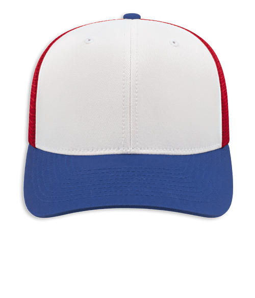 Cap America Flexfit 110 Mesh Back Trucker Hat in White / Royal / Red