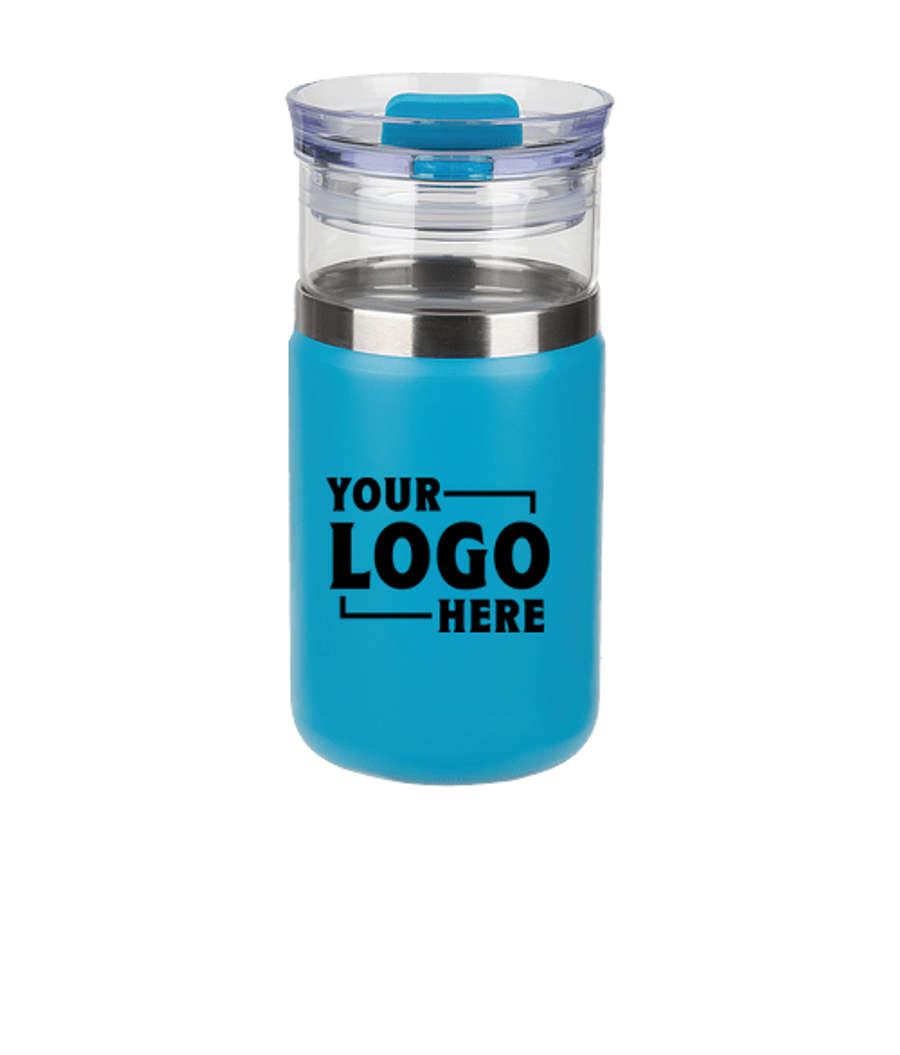 12 oz. 2-in-1 Tamari Glass Tumbler & 11 oz. Insulated Cooler in Matte Aqua Blue