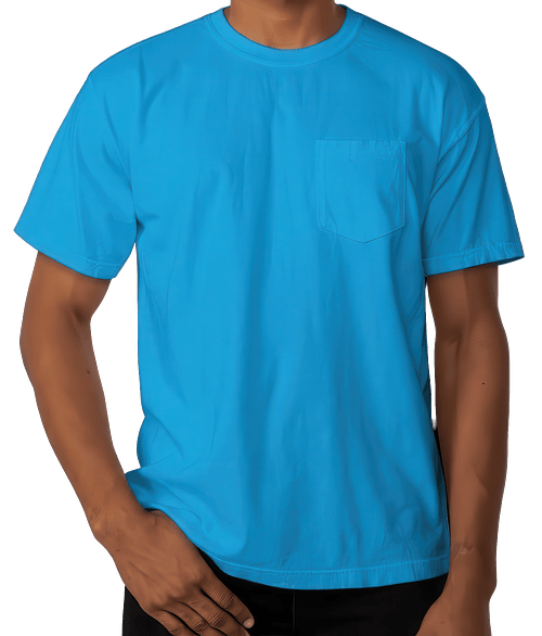 Comfort Colors 100% Cotton Pocket T-shirt - Embroidered in Royal Caribe