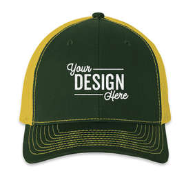 Richardson Snapback Trucker Hat - Color: Dark Green / Yellow