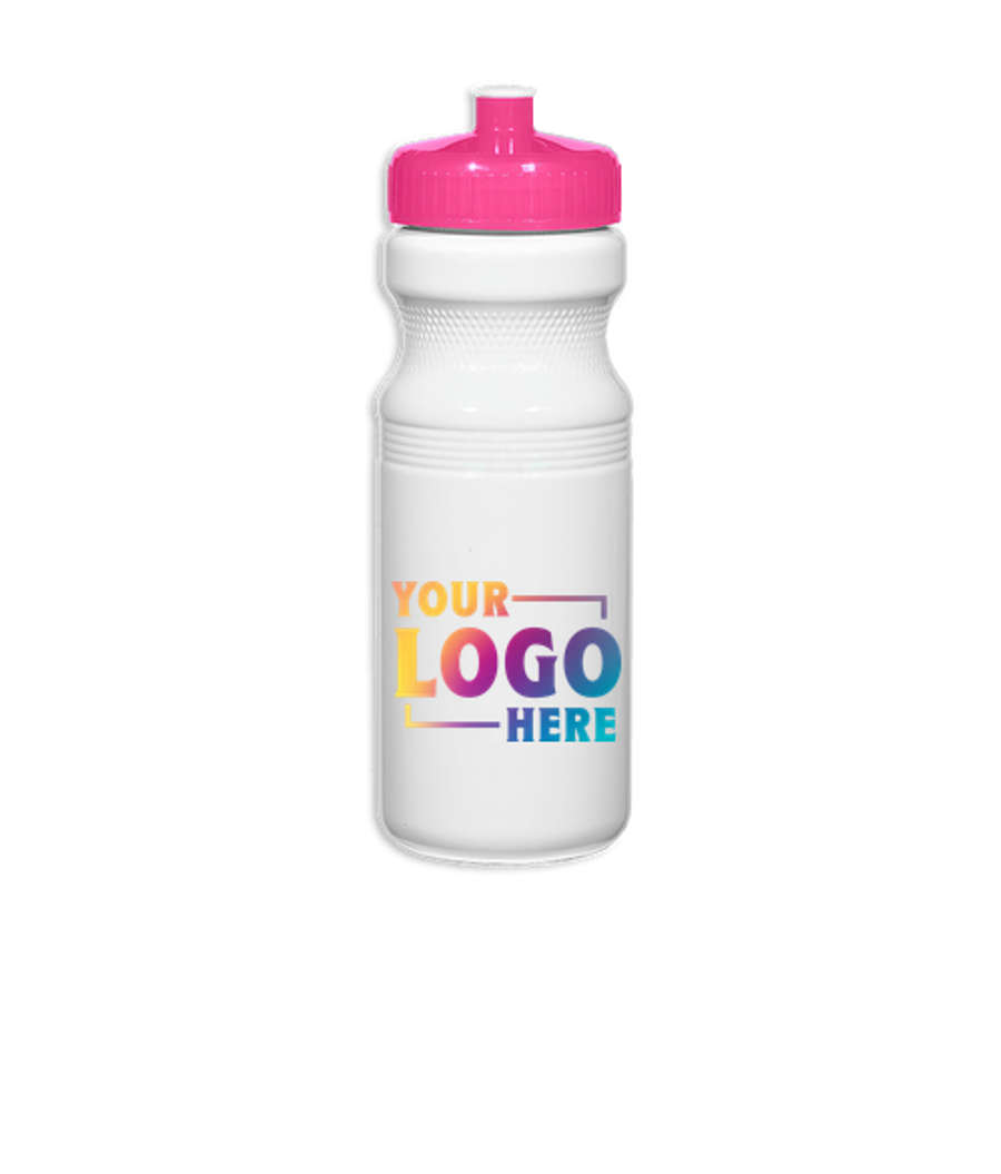Full Color 24 oz. Poly Clear Fitness Water Bottle (Case of 100) in White / Pink