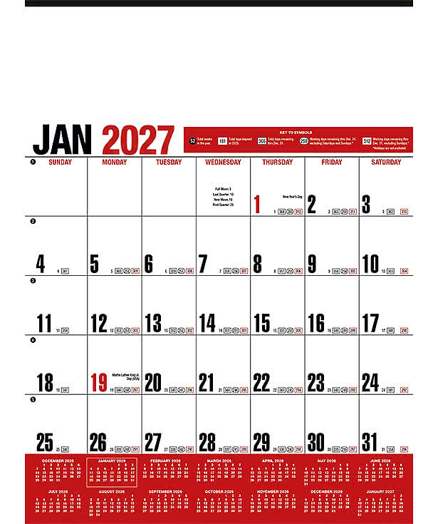Yearly Record Red Wall Calendar