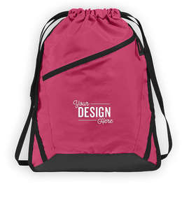 Port Authority Adjustable Strap Contrast Zipper Drawstring Bag - Color: Pink Azalea / Black
