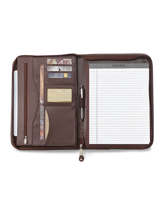 Debossed Deluxe Executive Vintage Leather Zippered Padfolio