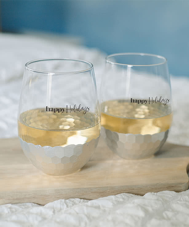 18 oz. Florence Stemless Wine Glass with Metallic Accent