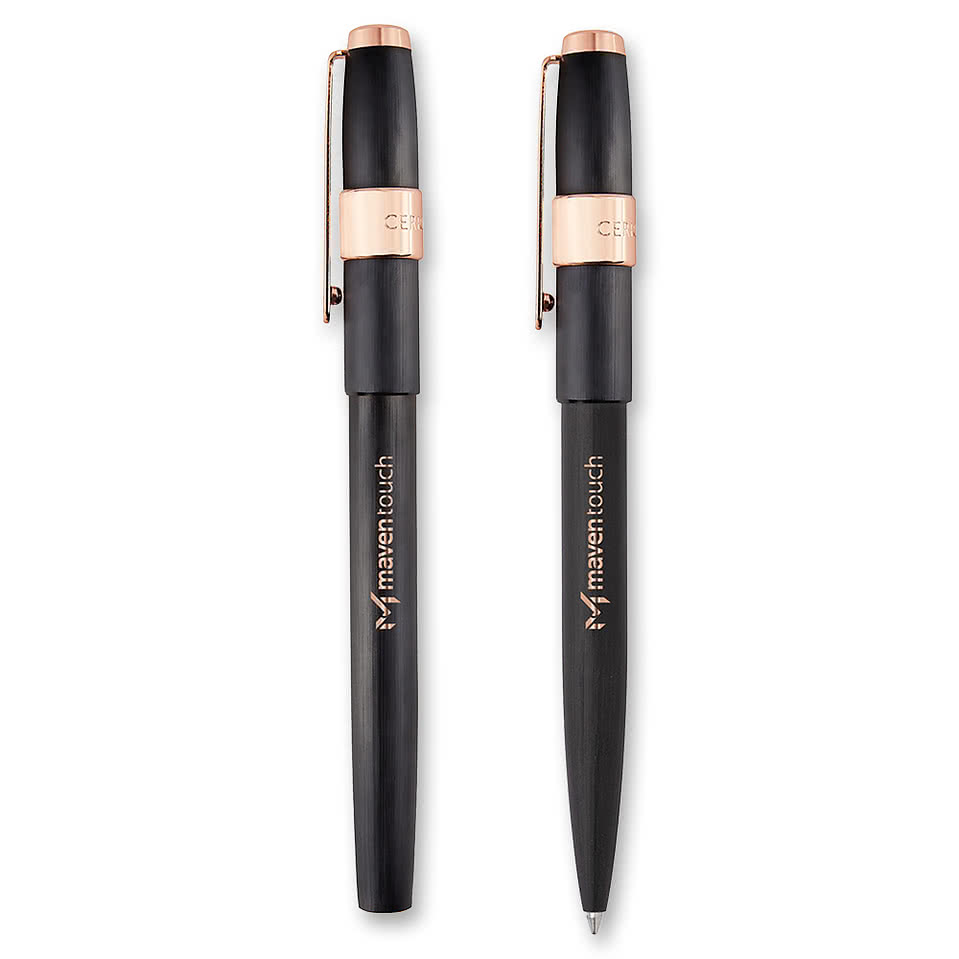 Cerruti 1881 Block Brushed Ballpoint & Rollerball Pen Set