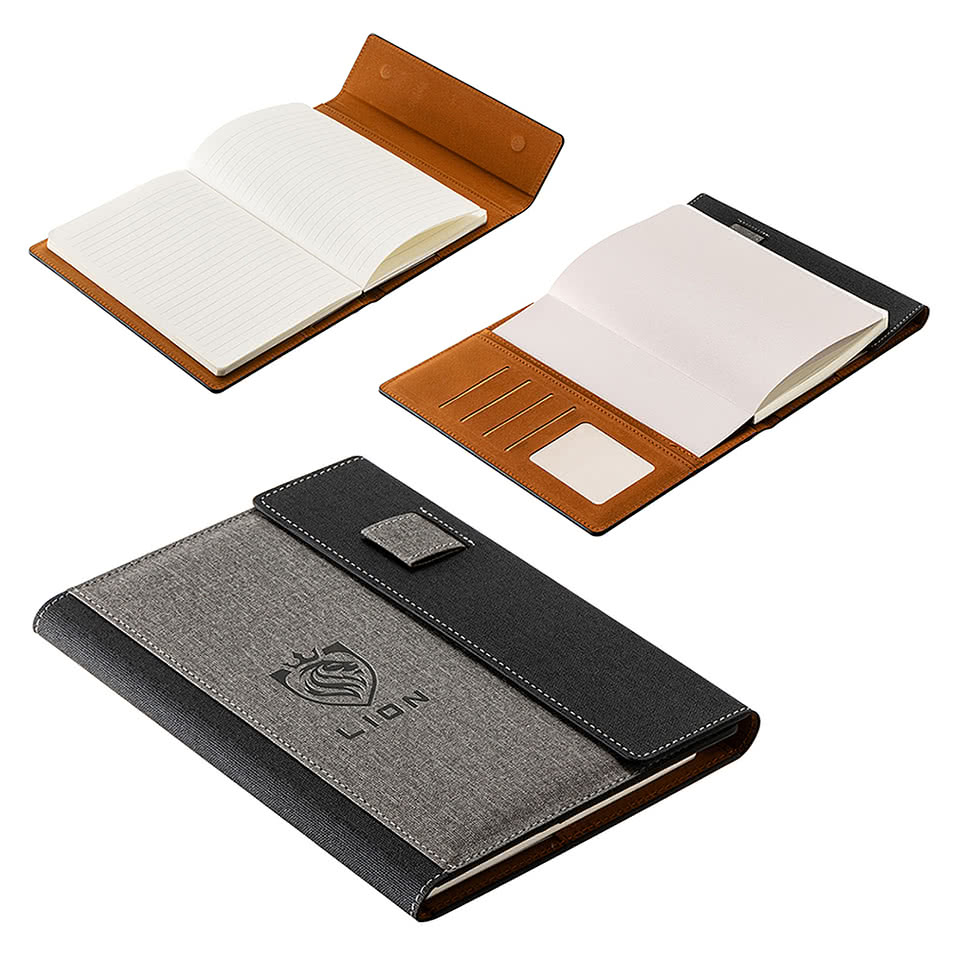 Debossed Folio Refillable Hard Cover Notebook with Pockets and Magnetic Closure