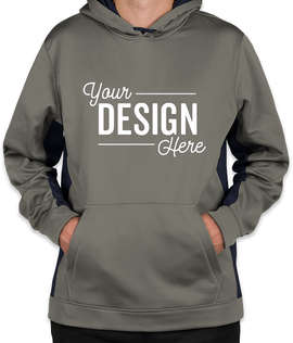 Sport-Tek Colorblock Performance Pullover Hoodie - Color: Dark Smoke Grey / Navy